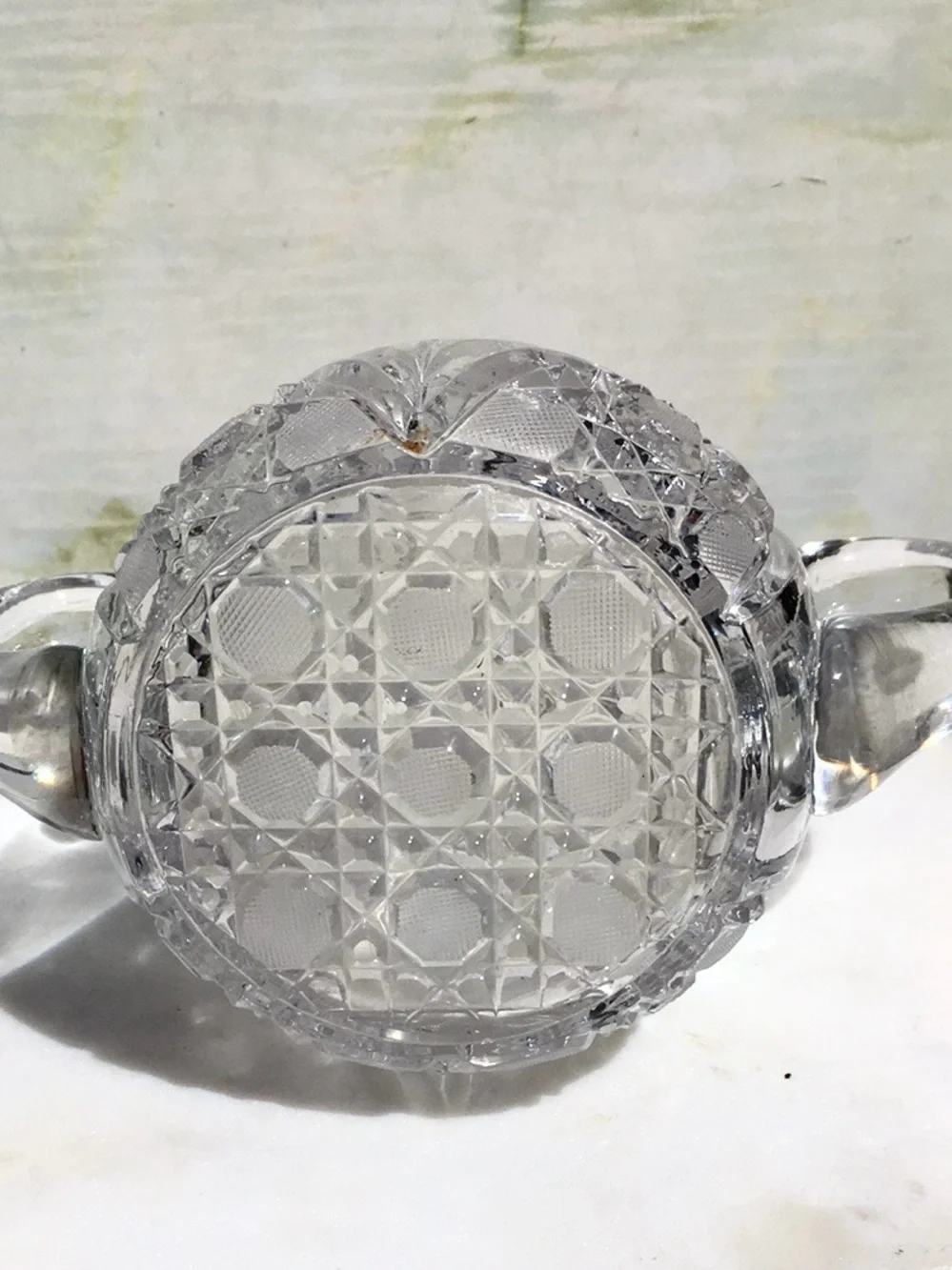 Vintage Mid-century  Early American  Pressed Glass Etched    Floral Sugar Bowl
